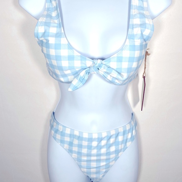 Baby Blue Checkered Plaid Tie Bikini Size Large - Picture 4 of 6